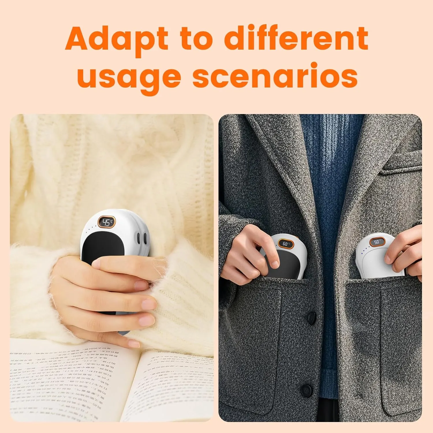 Hand Warmers Rechargeable,2 Pack Double Sided Heating Warmer That Surrounds Warmth for Palm and Fingers,Magnetic Electric Handwarmers 10000mAh with Adjustable Temp,Winter Gifts for Men and Women