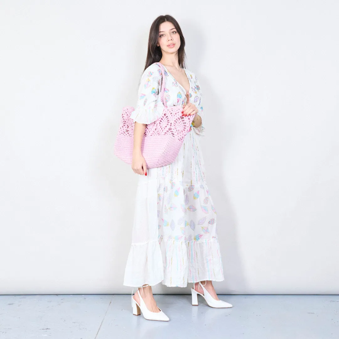 Handwoven crochet tote bag with lace pattern wholesale