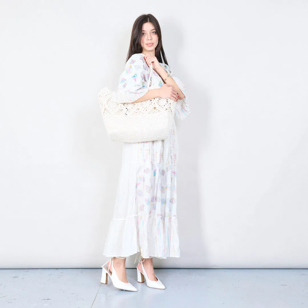 Handwoven crochet tote bag with lace pattern wholesale