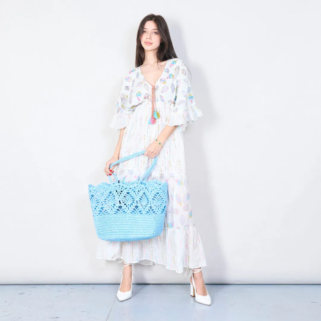 Handwoven crochet tote bag with lace pattern wholesale