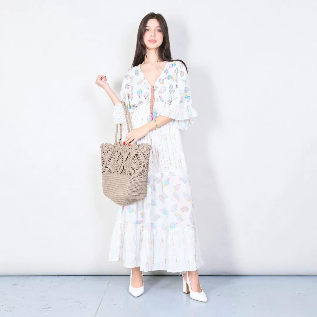 Handwoven crochet tote bag with lace pattern wholesale