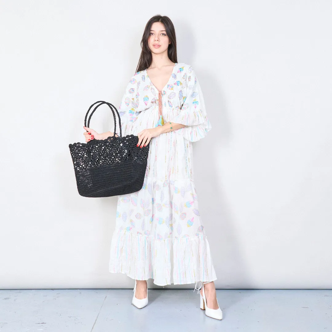 Handwoven crochet tote bag with lace pattern wholesale