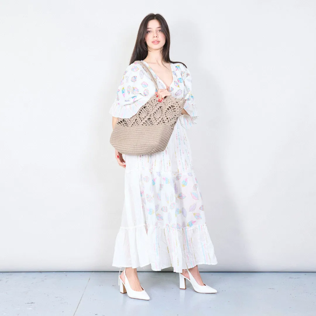 Handwoven crochet tote bag with lace pattern wholesale