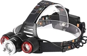 Headlamps Zoom 3LED Rechargeable Strong Headlight, T6 Super Bright Waterproof Head Torch, 4 Kinds Of Lighting Modes for Outdoor Night Fishing, Car Repair, Etc. for Adults, Camping, Outd (Rojo )