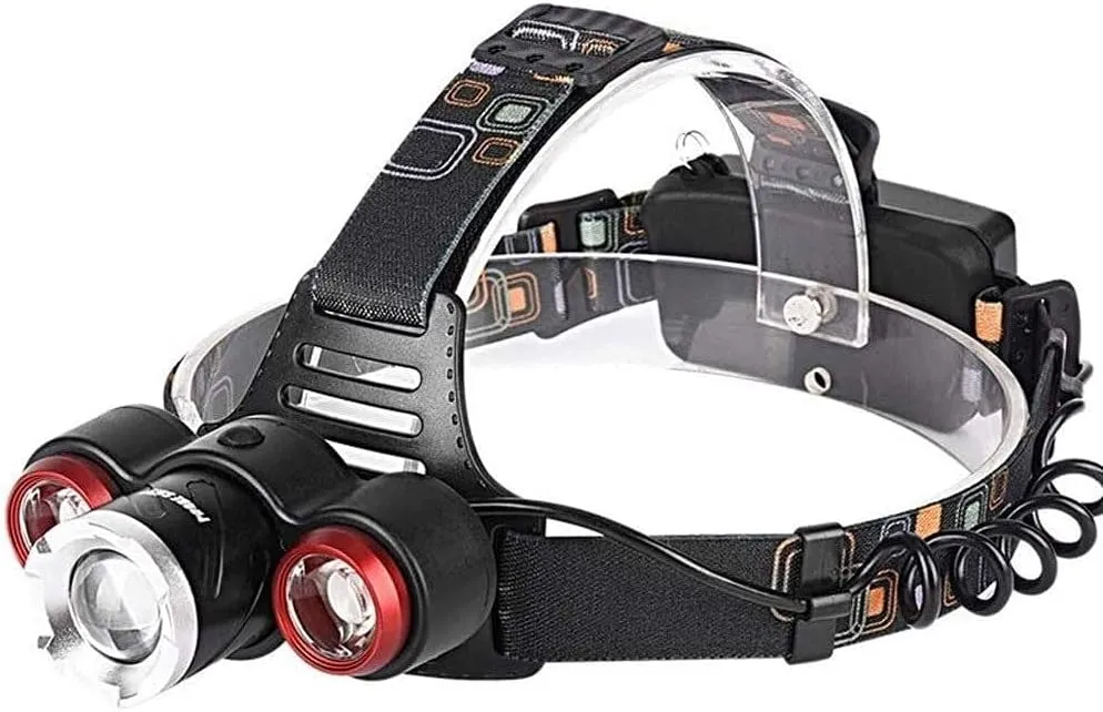 Headlamps Zoom 3LED Rechargeable Strong Headlight, T6 Super Bright Waterproof Head Torch, 4 Kinds Of Lighting Modes for Outdoor Night Fishing, Car Repair, Etc. for Adults, Camping, Outd (Rojo )