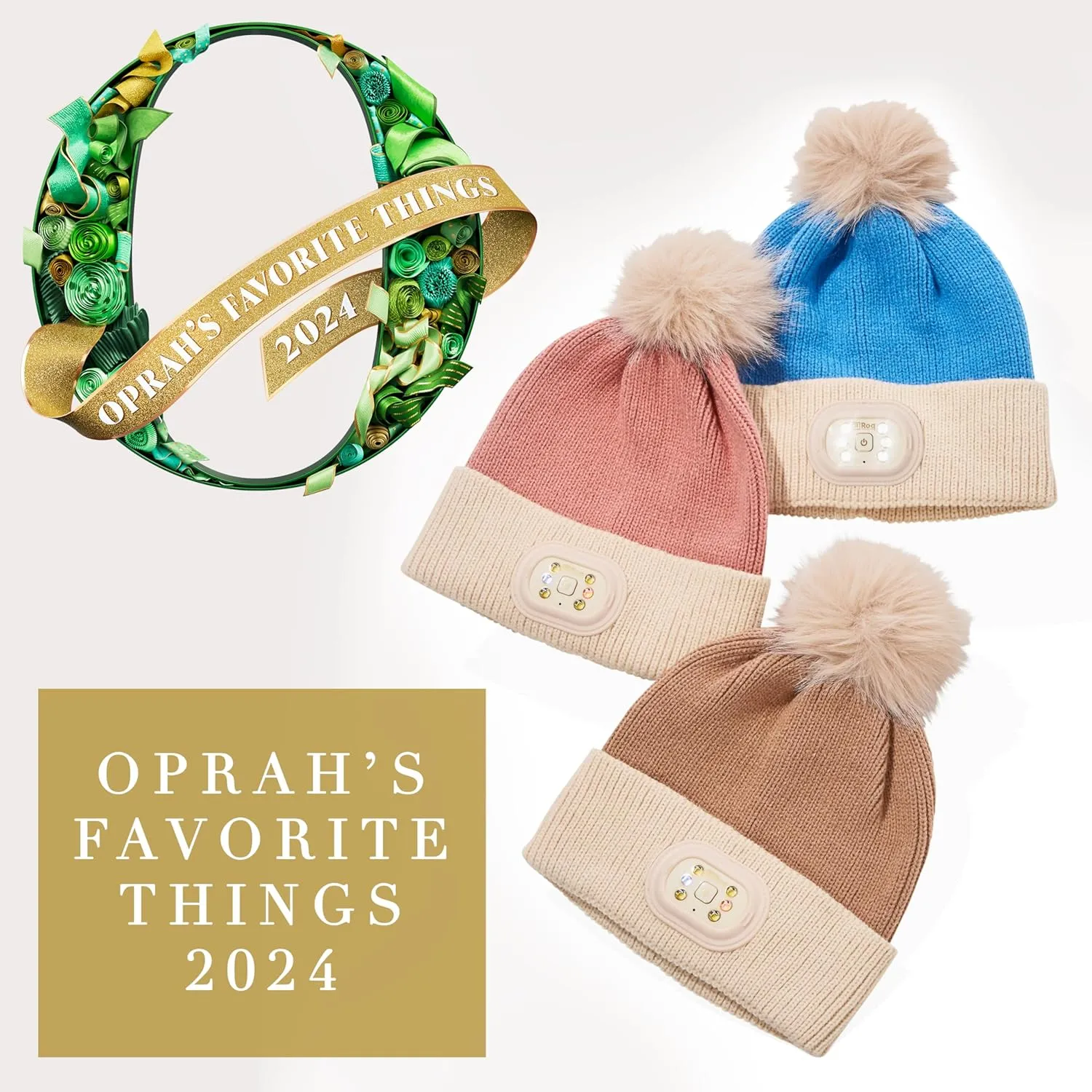 Headlightz by Roq Innovation - POM POM Beanie with Light, Unisex LED Beanie Hat with Light Built in, Rechargeable