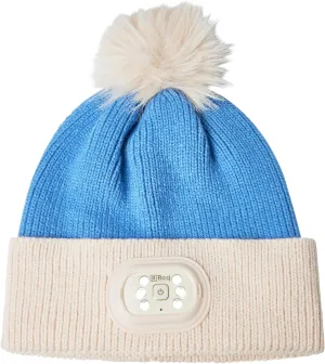 Headlightz by Roq Innovation - POM POM Beanie with Light, Unisex LED Beanie Hat with Light Built in, Rechargeable