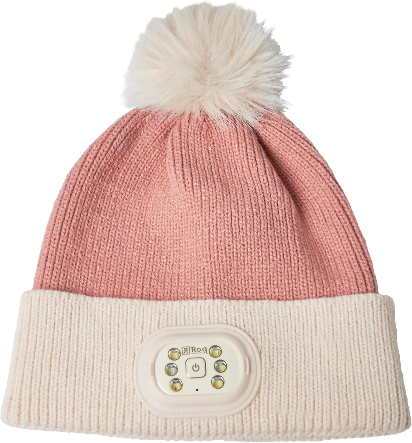 Headlightz by Roq Innovation - POM POM Beanie with Light, Unisex LED Beanie Hat with Light Built in, Rechargeable