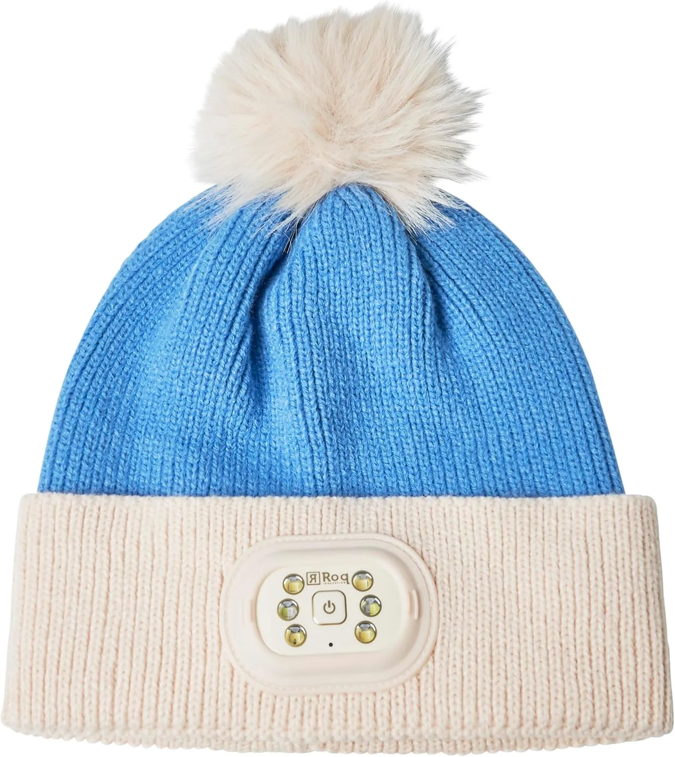 Headlightz by Roq Innovation - POM POM Beanie with Light, Unisex LED Beanie Hat with Light Built in, Rechargeable