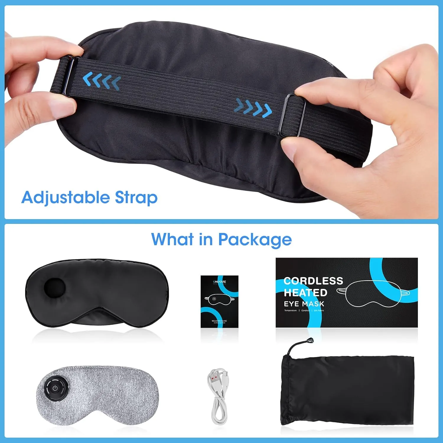Heated Eye Mask Cordless, USB Eyes Heating Pad, Eye Massager Mask for Sleeping, Electric Warm Eye Compress for Dry Eyes, Relief Stye, Blepharitis, Chalazion, Sleep Mask Gift for Men Women