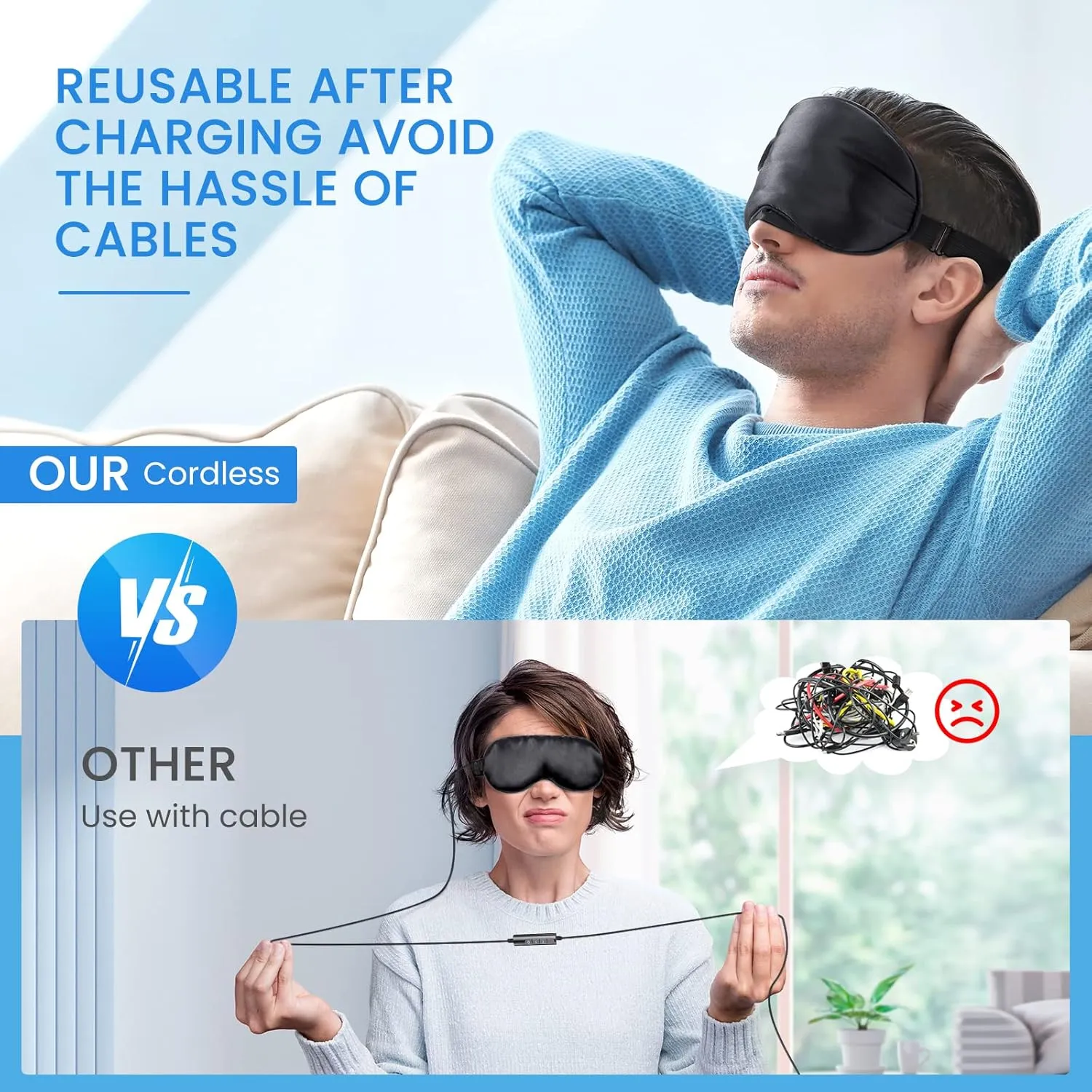 Heated Eye Mask Cordless, USB Eyes Heating Pad, Eye Massager Mask for Sleeping, Electric Warm Eye Compress for Dry Eyes, Relief Stye, Blepharitis, Chalazion, Sleep Mask Gift for Men Women