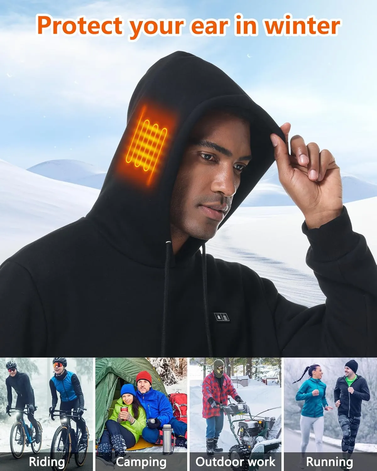 Heated Hoodie,10000 mAh Battery Pack (Unisex),Heated Sweatshirt Pullover Hoodie for Men and Women with 6 Heating Zones