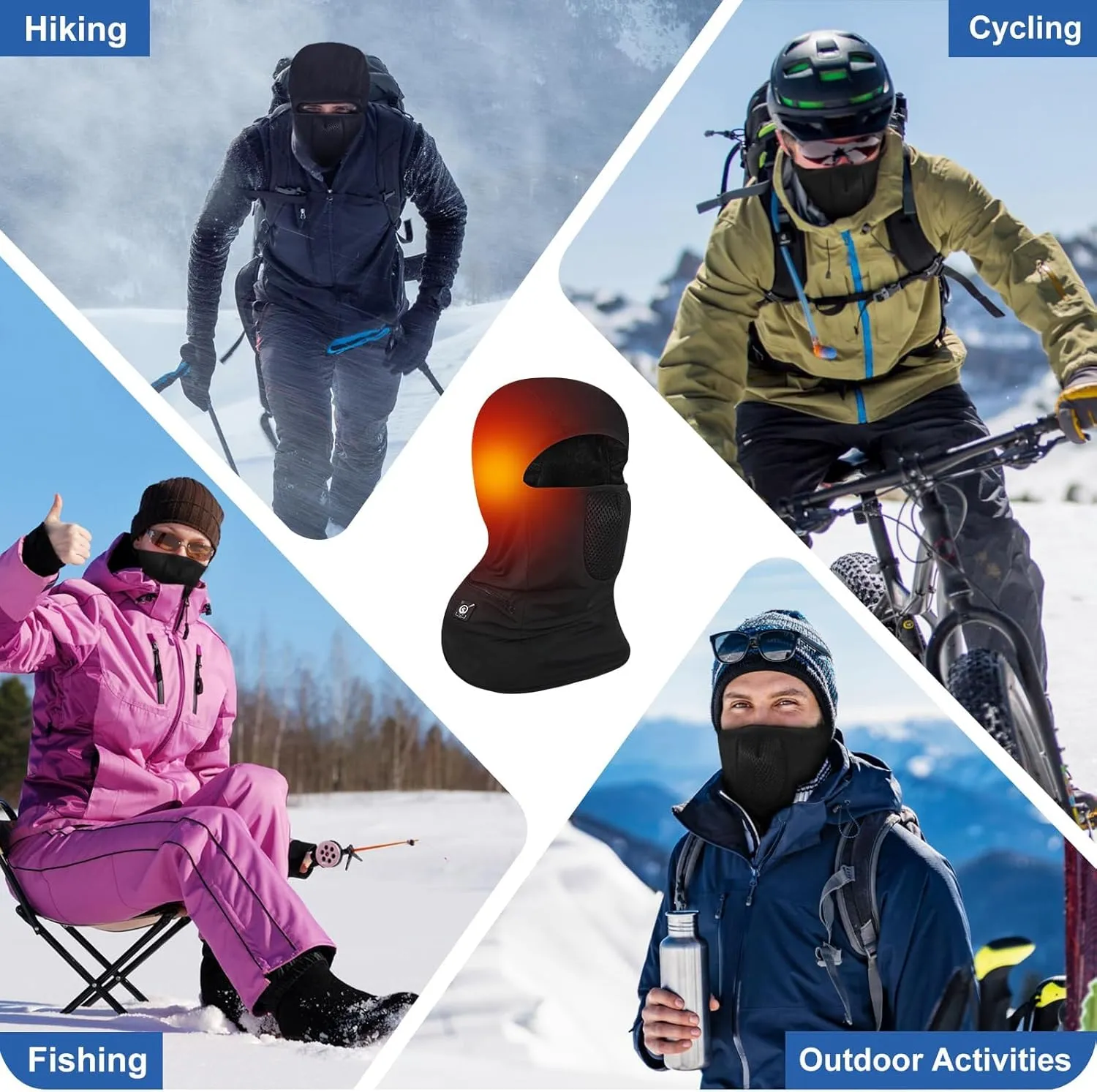 Heated Ski Mask, Windproof Balaclava Face Mask for Women & Men, Heated Hat for Motorcycle Riding