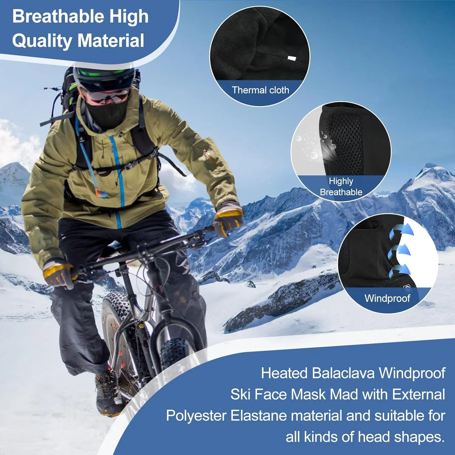 Heated Ski Mask, Windproof Balaclava Face Mask for Women & Men, Heated Hat for Motorcycle Riding