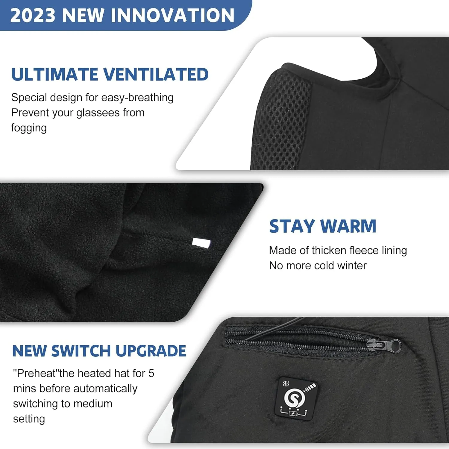 Heated Ski Mask, Windproof Balaclava Face Mask for Women & Men, Heated Hat for Motorcycle Riding