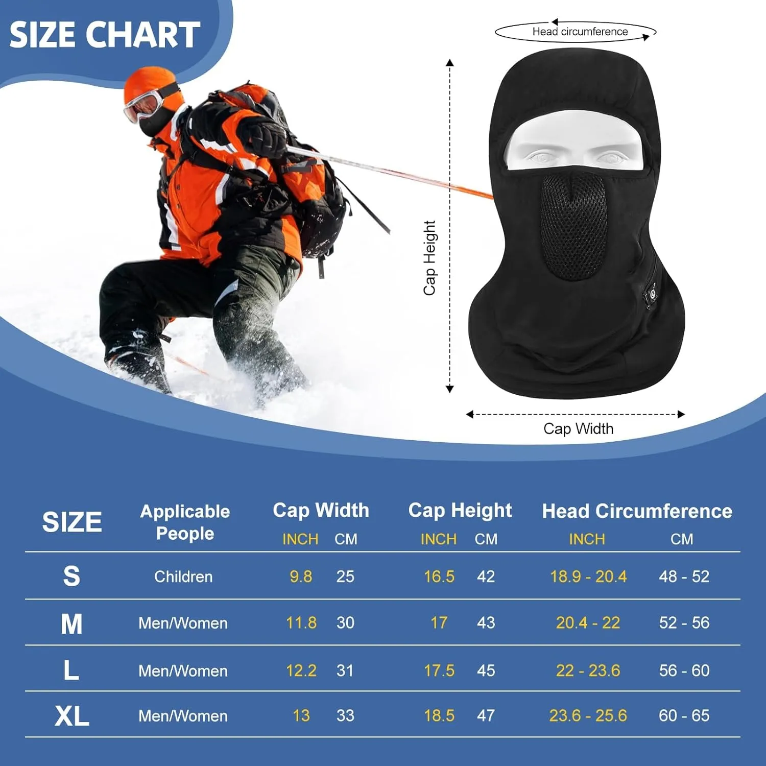 Heated Ski Mask, Windproof Balaclava Face Mask for Women & Men, Heated Hat for Motorcycle Riding