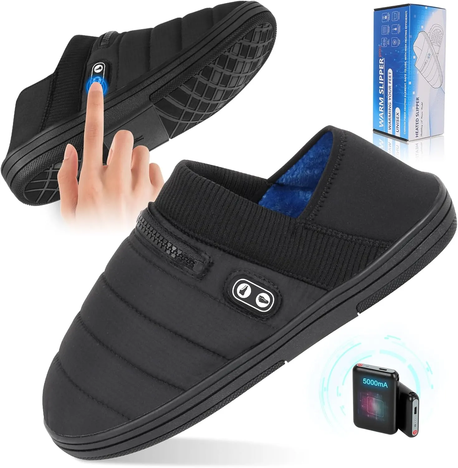 Heated Slippers, BIAL Unisex Electric Heating Pad for Feet, Rechargeable Battery Shoes Cordless Heat Foot Warmer Feet Warmer Winter Slippers Cold Weather Slippers for Men Women, Black   Aqua Blue