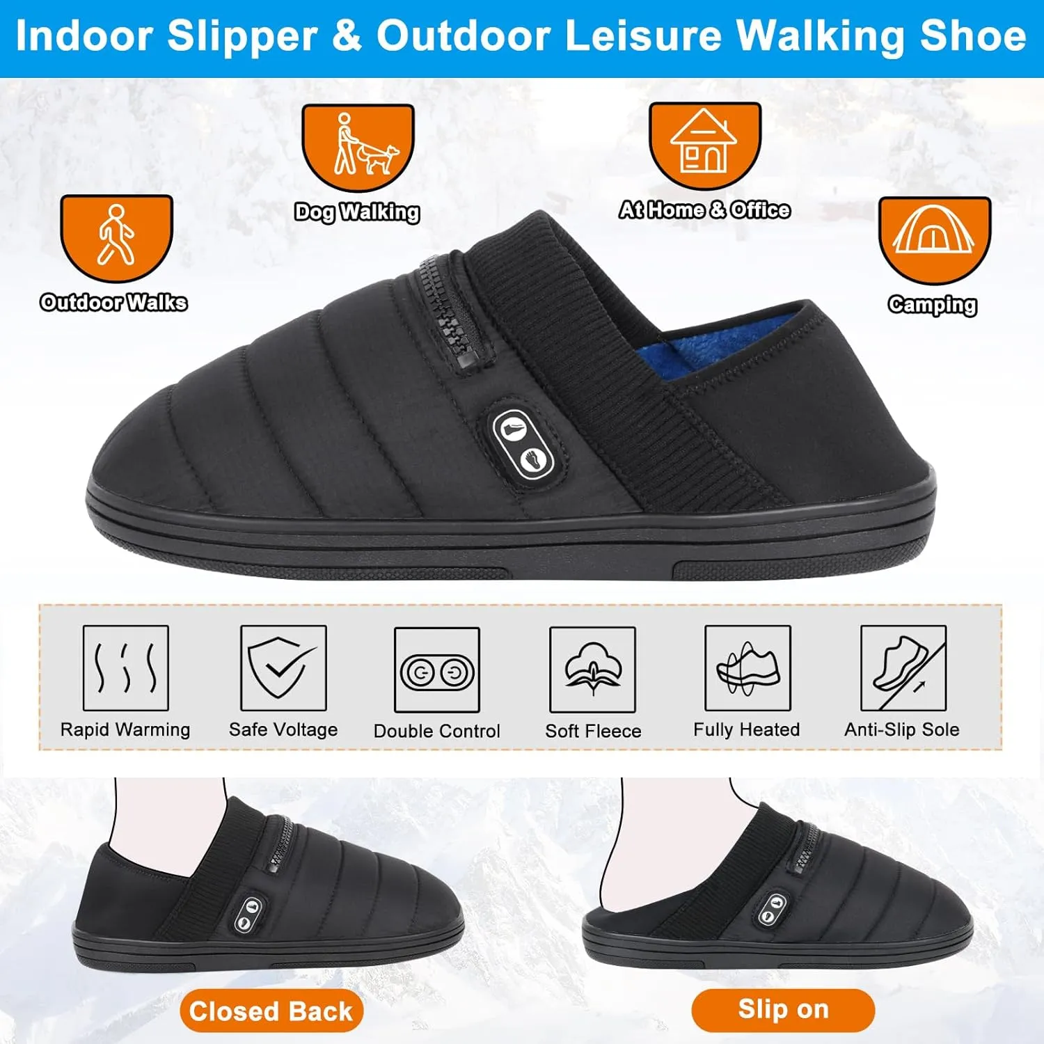 Heated Slippers, BIAL Unisex Electric Heating Pad for Feet, Rechargeable Battery Shoes Cordless Heat Foot Warmer Feet Warmer Winter Slippers Cold Weather Slippers for Men Women, Black   Aqua Blue
