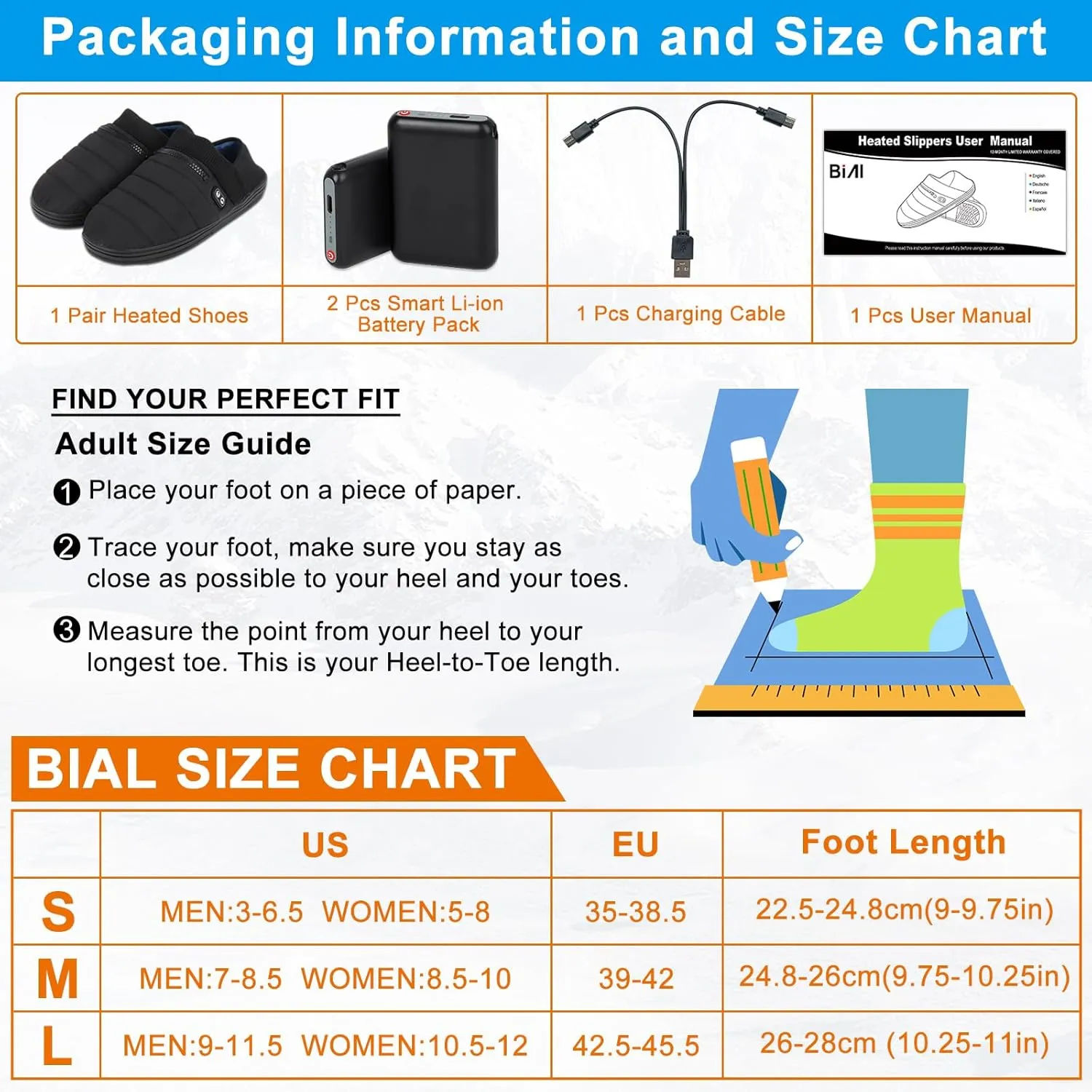 Heated Slippers, BIAL Unisex Electric Heating Pad for Feet, Rechargeable Battery Shoes Cordless Heat Foot Warmer Feet Warmer Winter Slippers Cold Weather Slippers for Men Women, Black   Aqua Blue