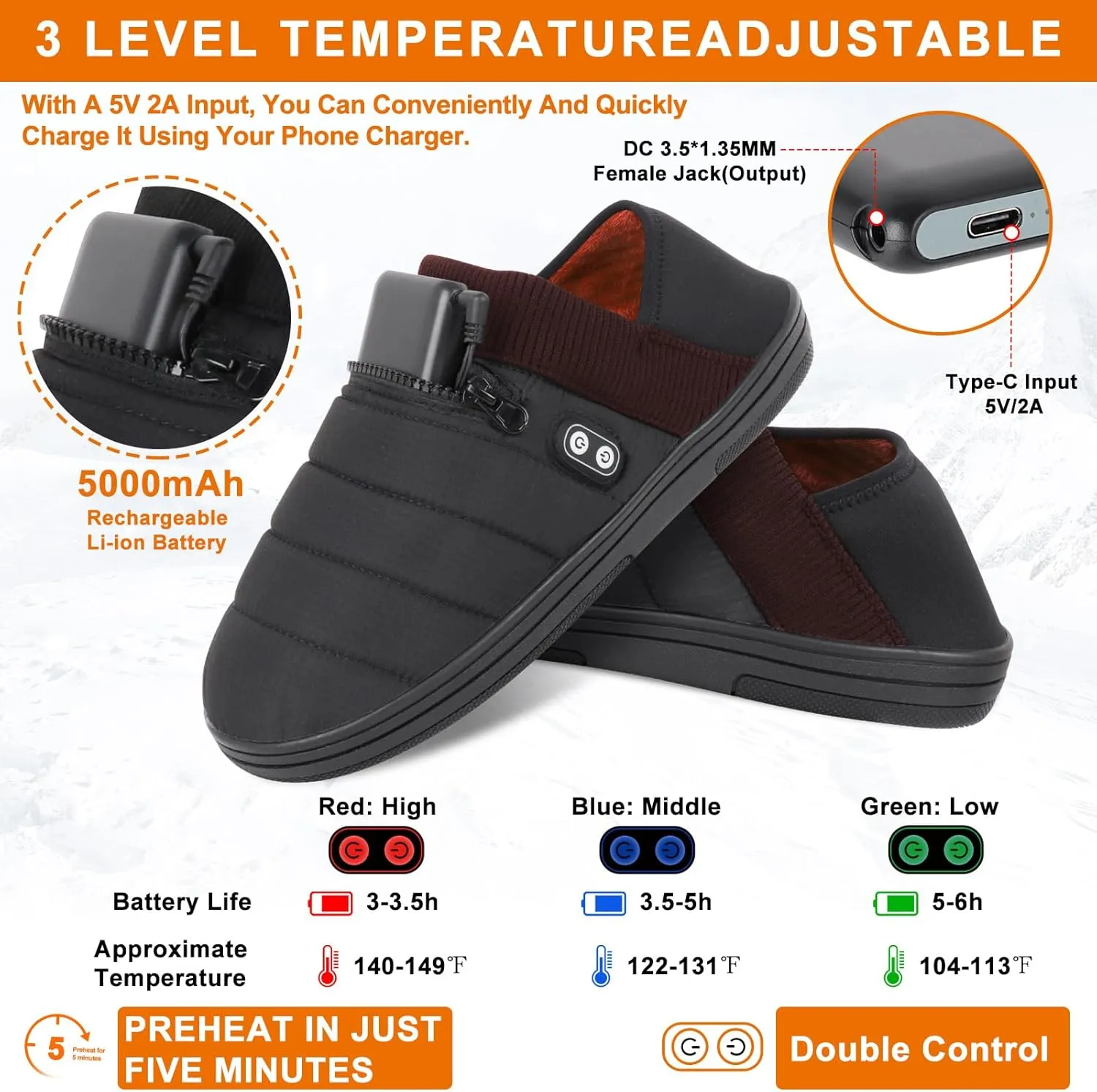 Heated Slippers, BIAL Unisex Electric Heating Pad for Feet, Rechargeable Battery Shoes Cordless Heat Foot Warmer Feet Warmer Winter Slippers Cold Weather Slippers for Men Women