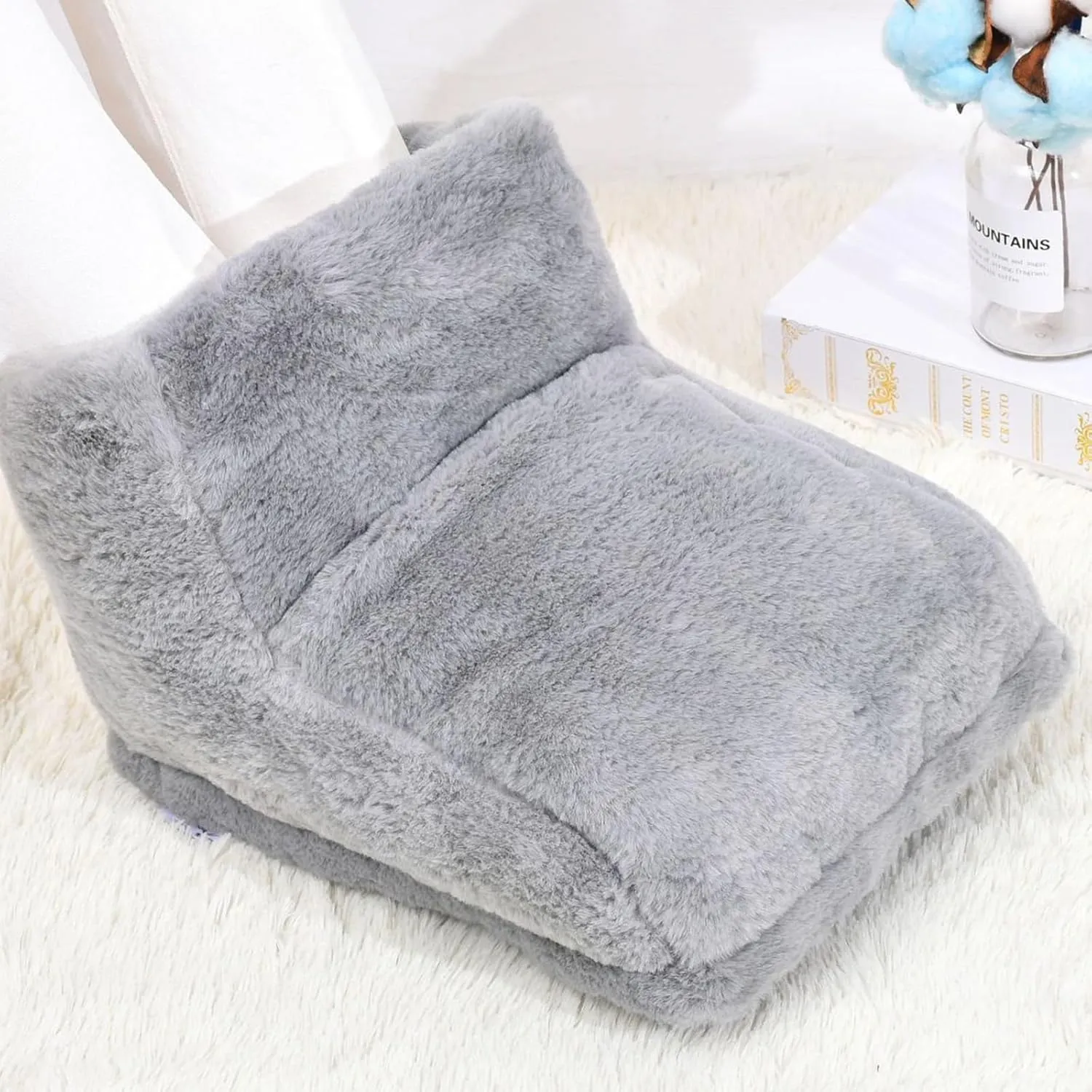 Heated Slippers for Men Women Electric Foot Warmer with Fleece Lining USB Heating Booties Under Desk with 3 Timer Settings & Adjustable Temperature Settings for Home Office Cold Feet (Grey)
