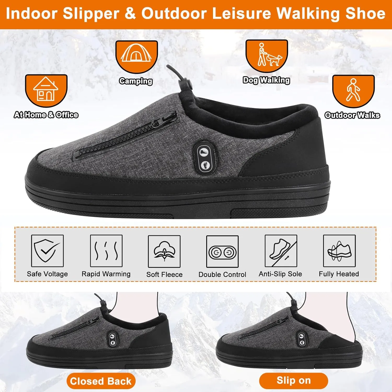 Heated Slippers, Kamlif 4 Heating Levels Cordless Foot Warmers for Cold Feet, Cold Weather Cozy Slippers Warm-up Shoes Indoor House Shoes Outdoor Camping with 5000mAh Rechargeable Battery