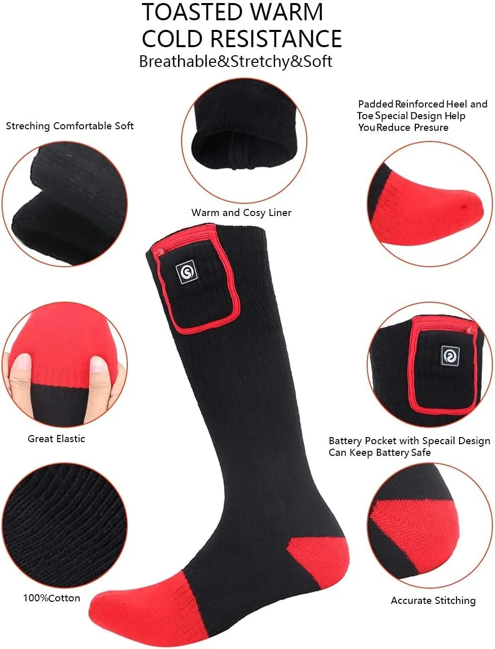 Heated Socks for Men Women, Battery Powered Thermal Electric Socks for Cold Feet,Camping Hunting Winter Foot Warmers