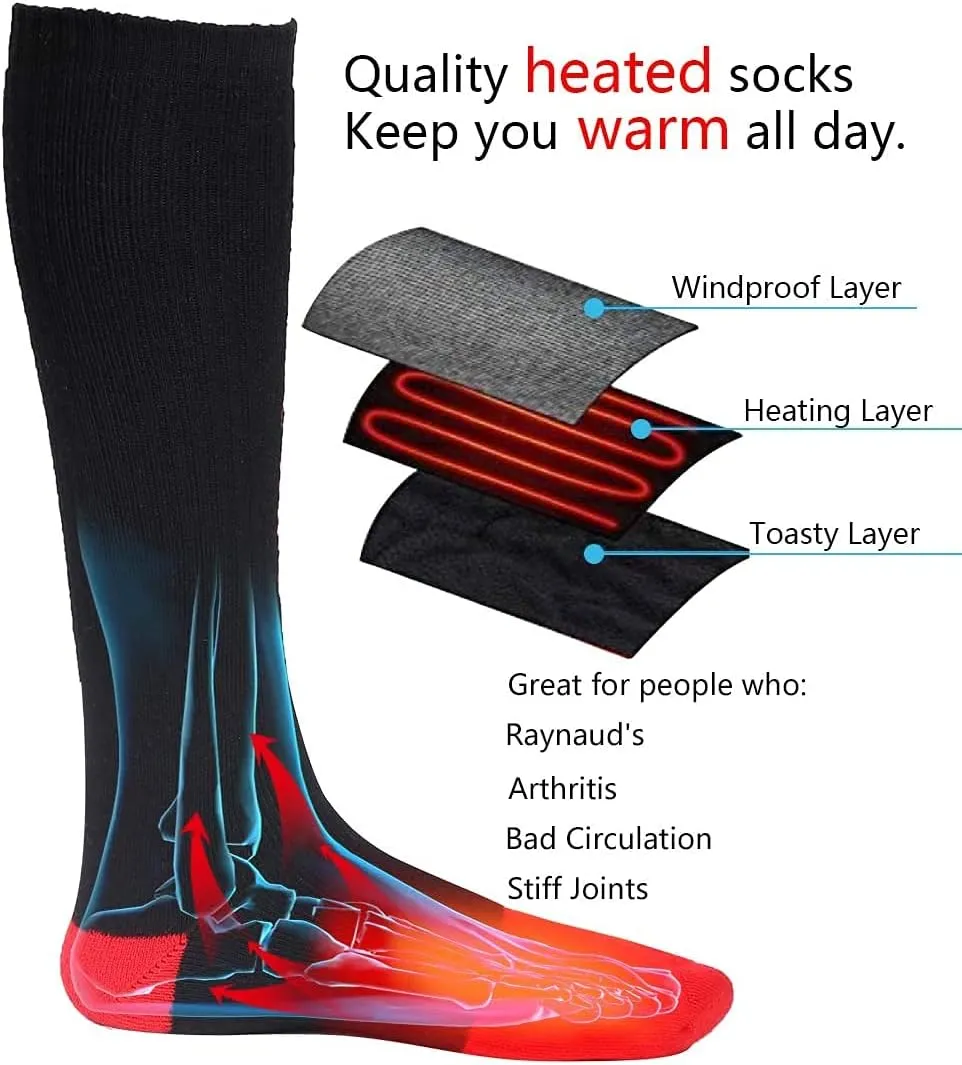 Heated Socks for Men Women, Battery Powered Thermal Electric Socks for Cold Feet,Camping Hunting Winter Foot Warmers