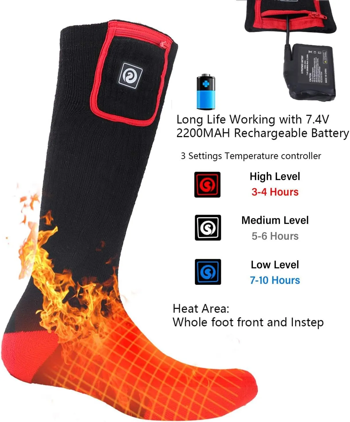 Heated Socks for Men Women, Battery Powered Thermal Electric Socks for Cold Feet,Camping Hunting Winter Foot Warmers