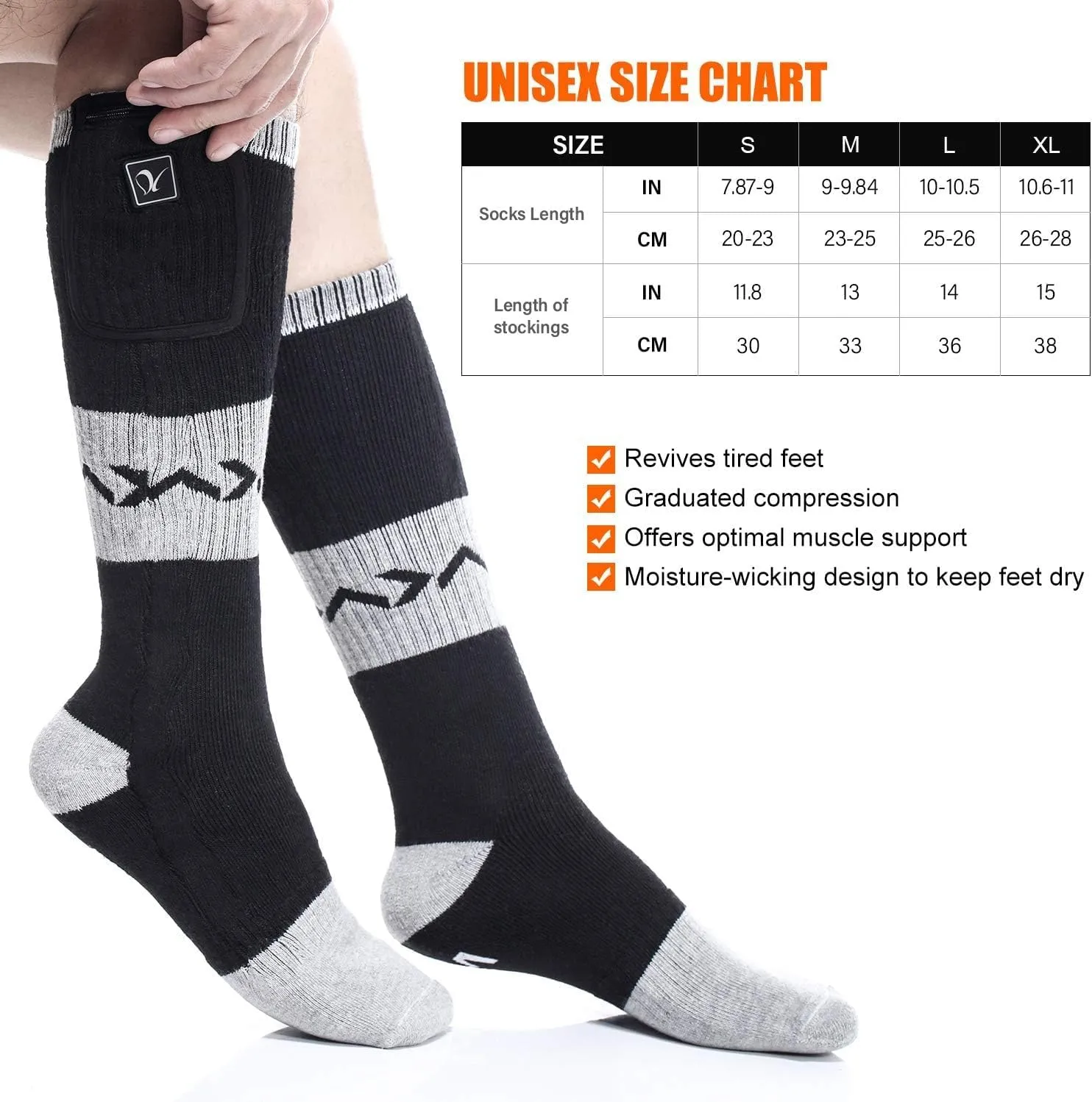 Heated Socks for Men Women, Electric Socks with 7.4V 2200mAh Rechargeable Battery Foot Warmers for Winter Sports Snow Ski Hunting Camping Hiking Riding