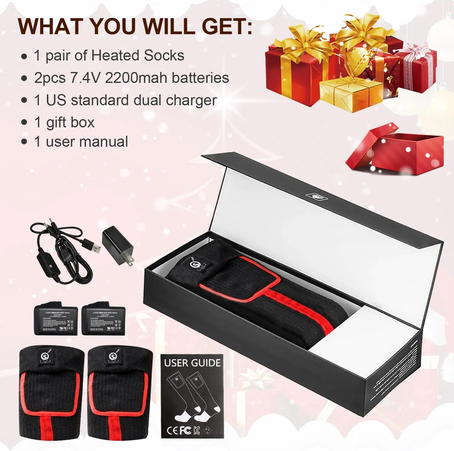 Heated Socks for Men Women,7.4V 2200mah Electric Rechargeable Battery Warm Winter Socks,Cold Weather Thermal Heating Socks Foot Warmers for Hunting Skiing Camping