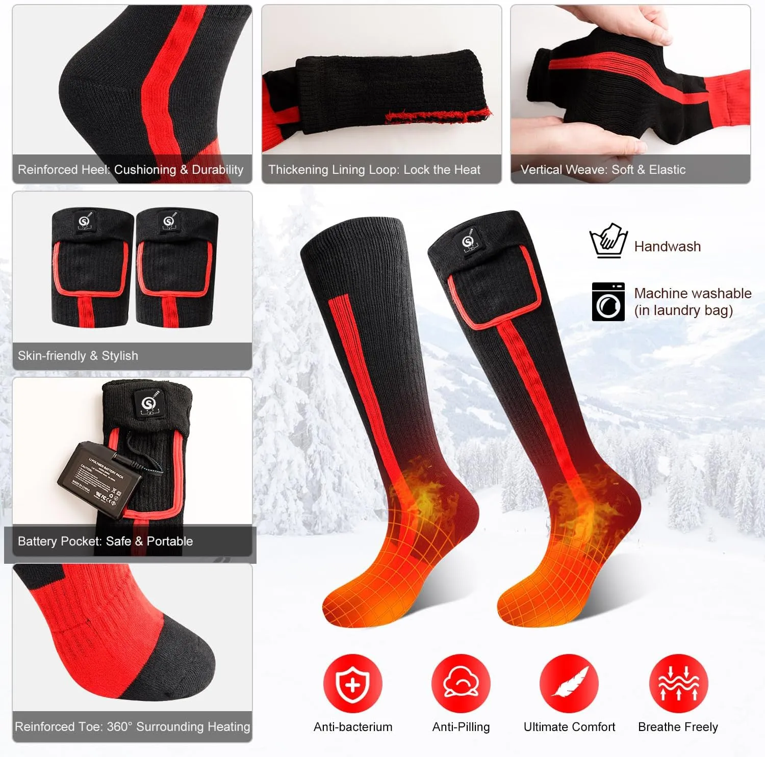 Heated Socks for Men Women,7.4V 2200mah Electric Rechargeable Battery Warm Winter Socks,Cold Weather Thermal Heating Socks Foot Warmers for Hunting Skiing Camping