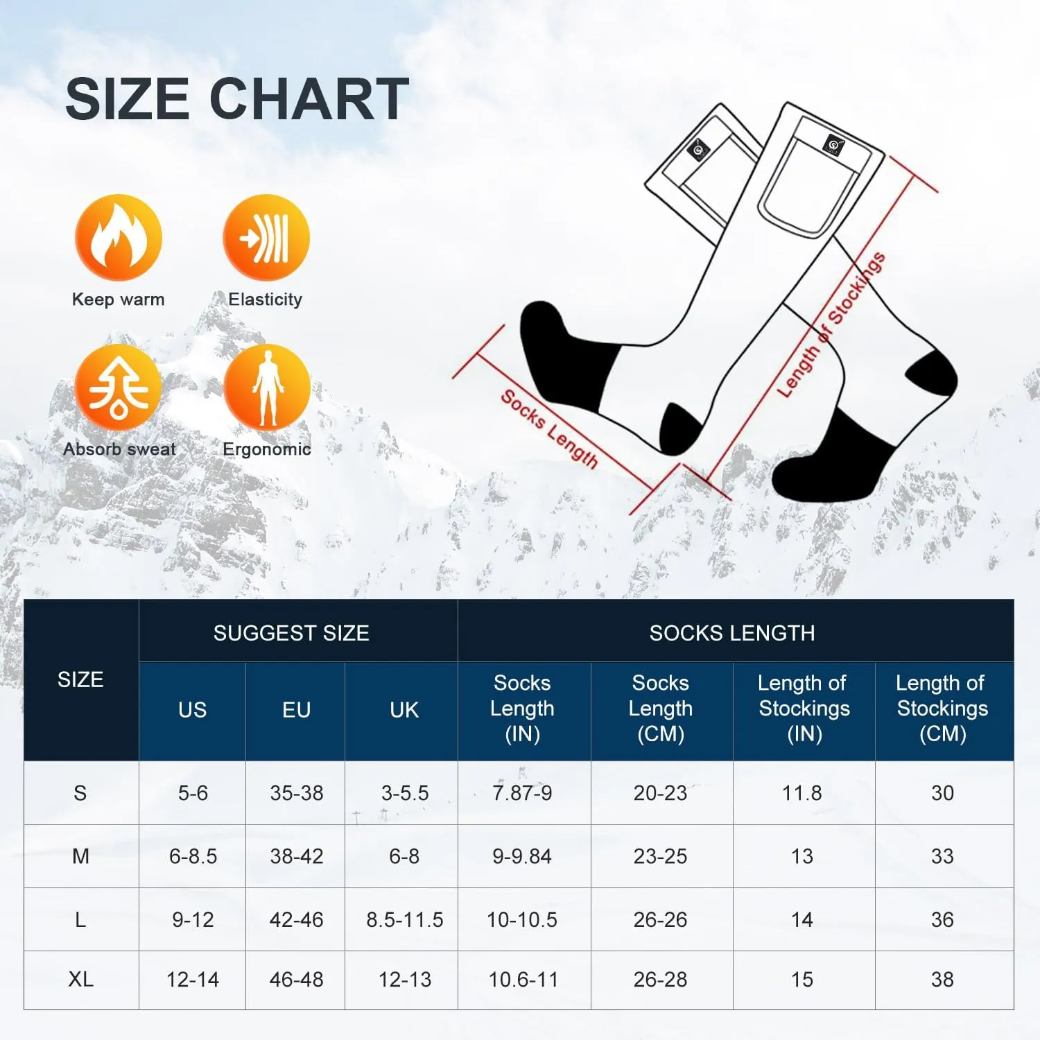Heated Socks for Men Women,7.4V 2200mah Electric Rechargeable Battery Warm Winter Socks,Cold Weather Thermal Heating Socks Foot Warmers for Hunting Skiing Camping