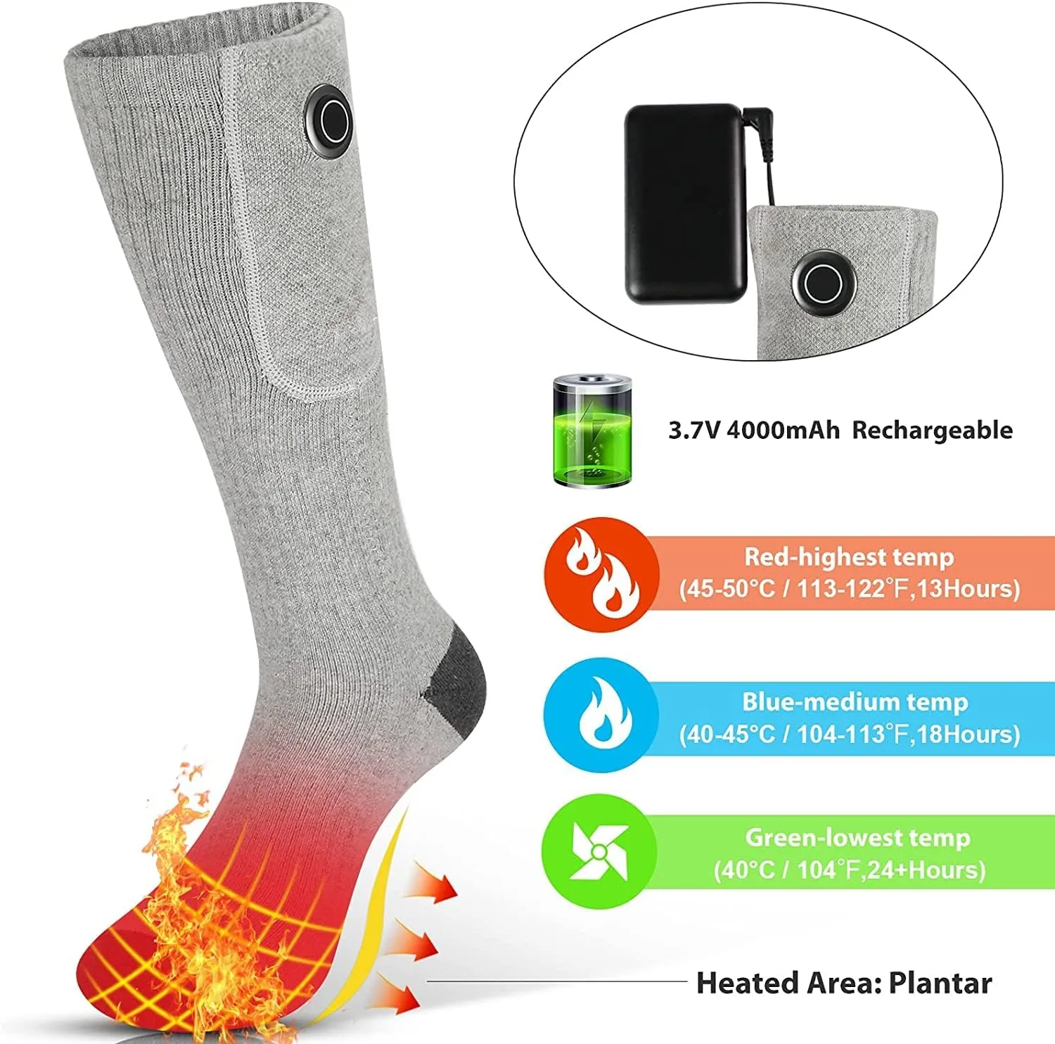 Heated Socks,Heated Socks for Men Women,5000mAh Upgraded Rechargeable Electric Socks, Electric Cold Foot Washable Warmers for Ski Motorcycle Cycling Camping Outdoor