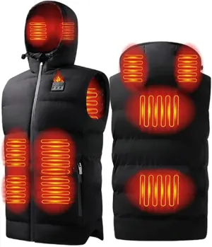 Heated Vest for Men, 3 Switch Control 8 Heating Zones, Temperature Display, Heating Hat, Smart Heating Jacket,Black,5XL
