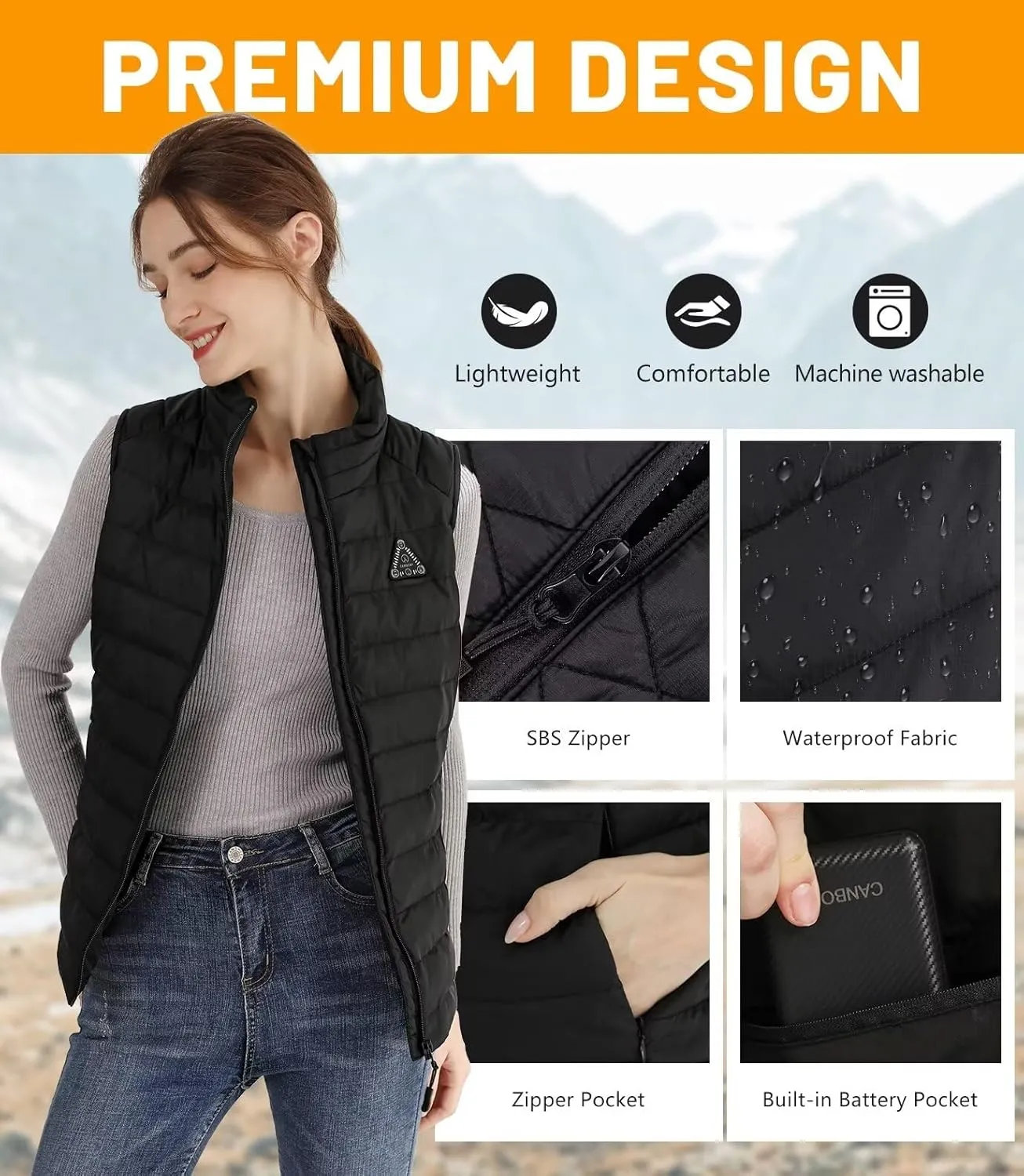Heated Vest Women, Lightweight Electric Heating Jacket, (𝐁𝐚𝐭𝐭𝐞𝐫𝐲 𝐏𝐚𝐜𝐤 𝐧𝐨𝐭 𝐈𝐧𝐜𝐥𝐮𝐝𝐞𝐝)