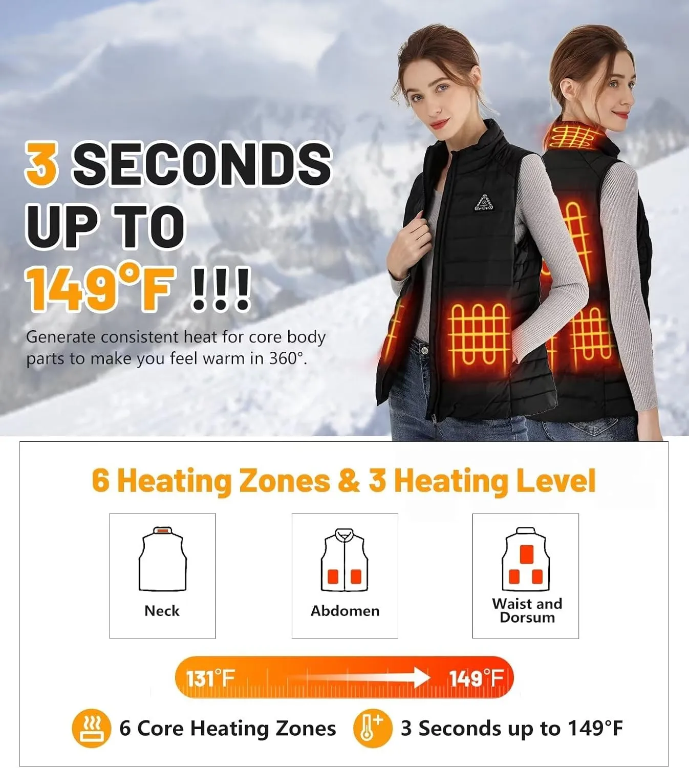Heated Vest Women, Lightweight Electric Heating Jacket, (𝐁𝐚𝐭𝐭𝐞𝐫𝐲 𝐏𝐚𝐜𝐤 𝐧𝐨𝐭 𝐈𝐧𝐜𝐥𝐮𝐝𝐞𝐝)