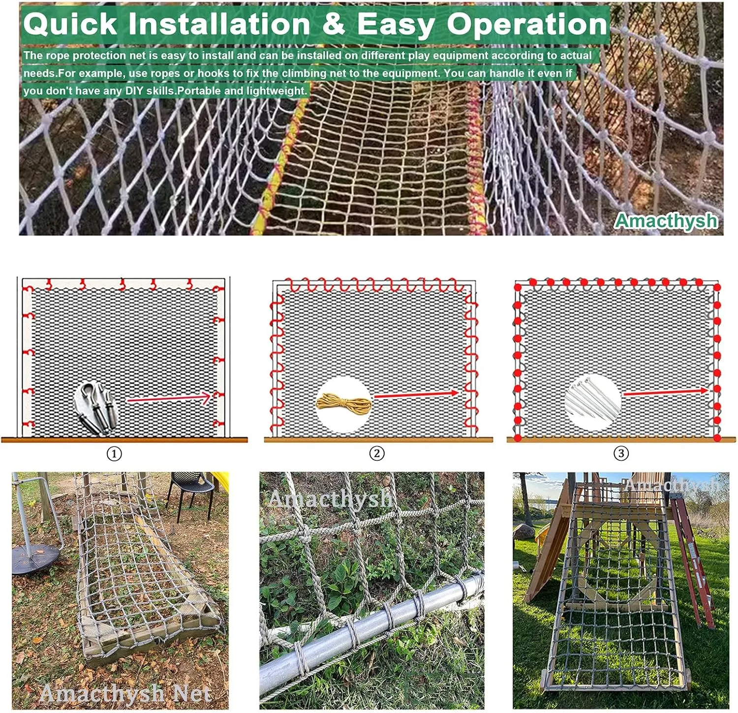 Heavy Duty Cargo Net Climbing,Rope Net Course Playground Netting Climbing Safety Protection Net for Indoor Outdoor Backyard Treehouse,6.5 * 8.5m