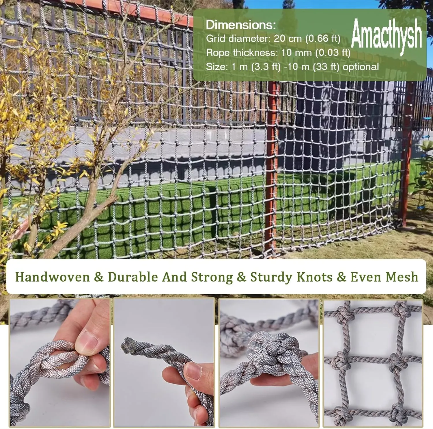 Heavy Duty Cargo Net Climbing,Rope Net Course Playground Netting Climbing Safety Protection Net for Indoor Outdoor Backyard Treehouse,6.5 * 8.5m