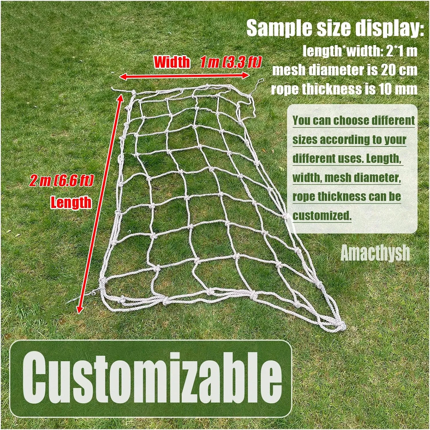 Heavy Duty Cargo Net Climbing,Rope Net Course Playground Netting Climbing Safety Protection Net for Indoor Outdoor Backyard Treehouse,6.5 * 8.5m