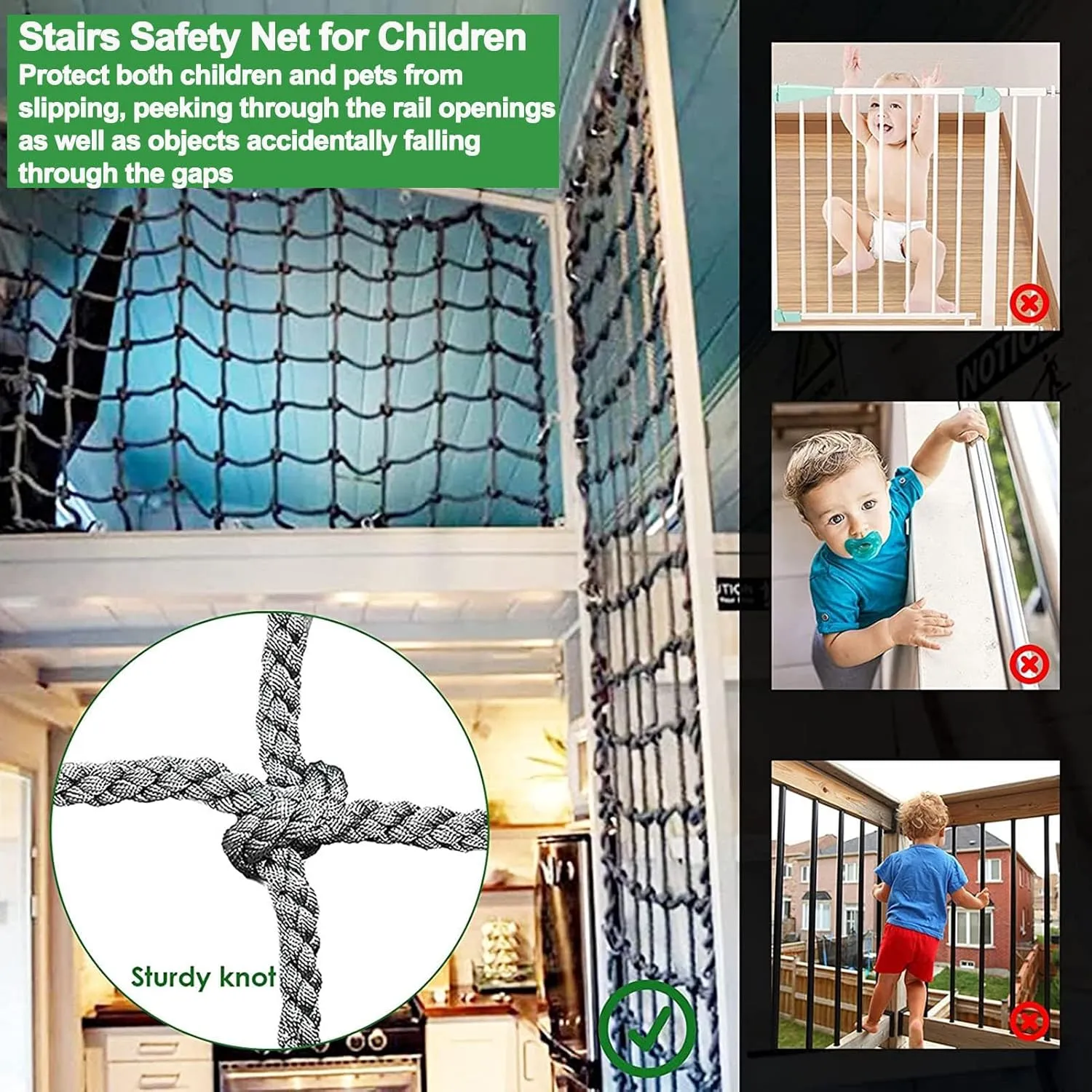 Heavy Duty Climbing Cargo Net Playground Net for Treehouse Durable Polyamide Truck Trailer Net Rope Ladder Stair Balcony Railing Protection Net,6.6x24.6ft