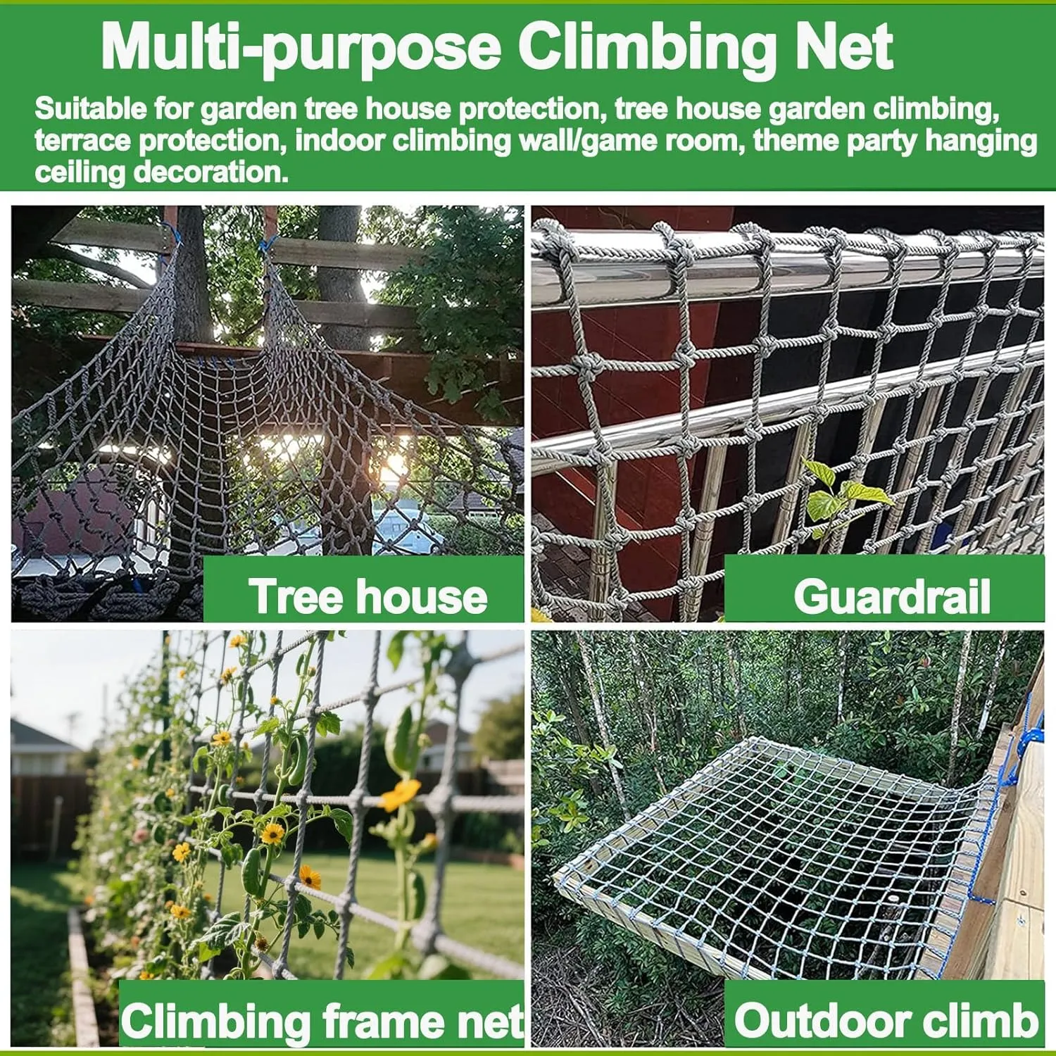 Heavy Duty Climbing Cargo Net Playground Net for Treehouse Durable Polyamide Truck Trailer Net Rope Ladder Stair Balcony Railing Protection Net,6.6x24.6ft
