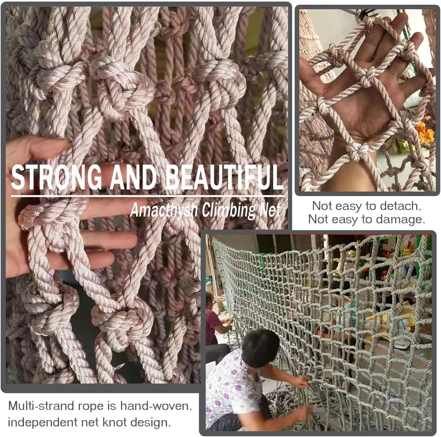 Heavy Duty Climbing Frame Net – Durable Hemp Rope Netting, Jute Rope Nets for Kids Playground, Cargo Climbing, Training Equipment, Plant Support(4*4m)