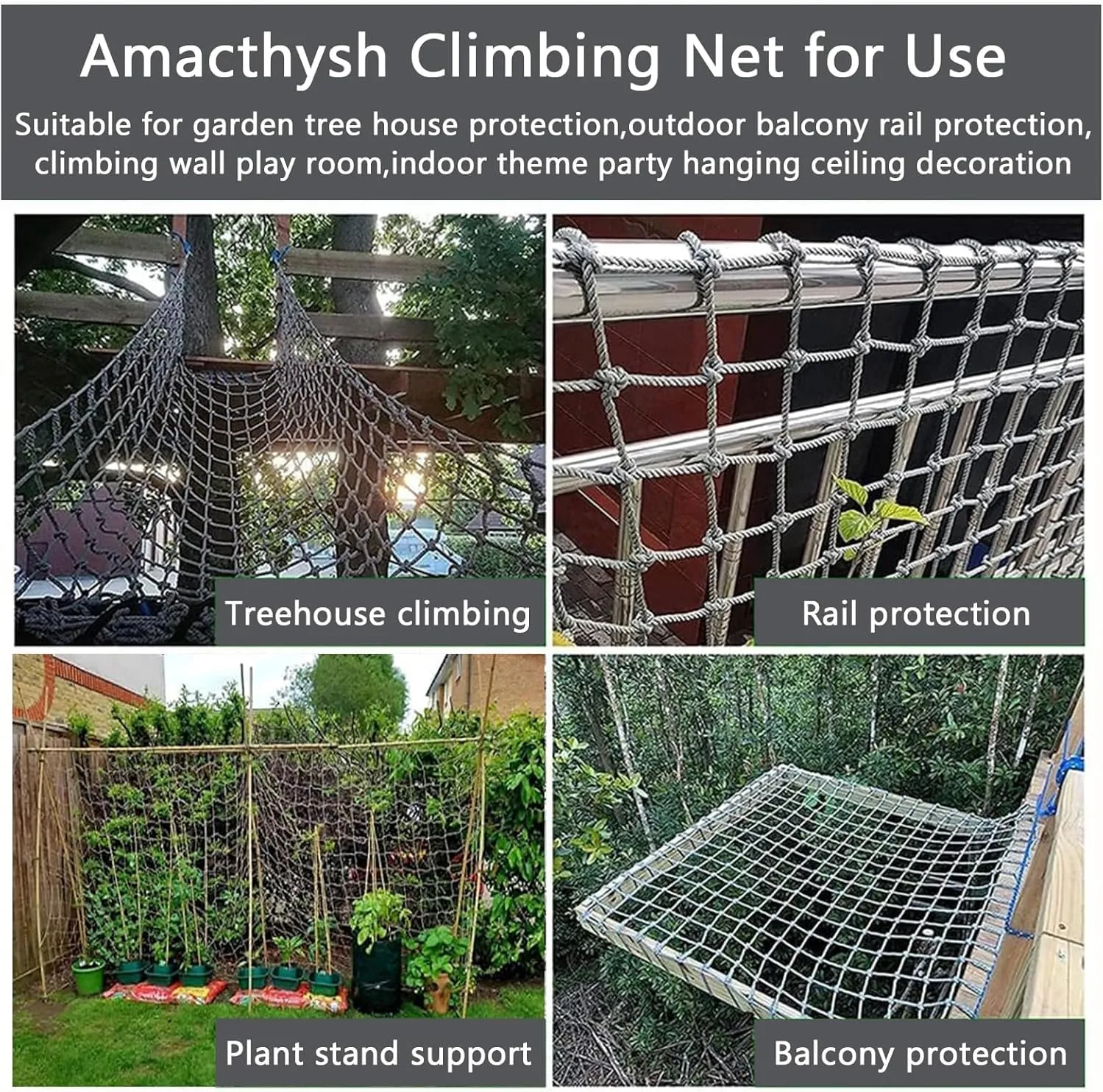 Heavy Duty Climbing Frame Net – Durable Hemp Rope Netting, Jute Rope Nets for Kids Playground, Cargo Climbing, Training Equipment, Plant Support(4*4m)