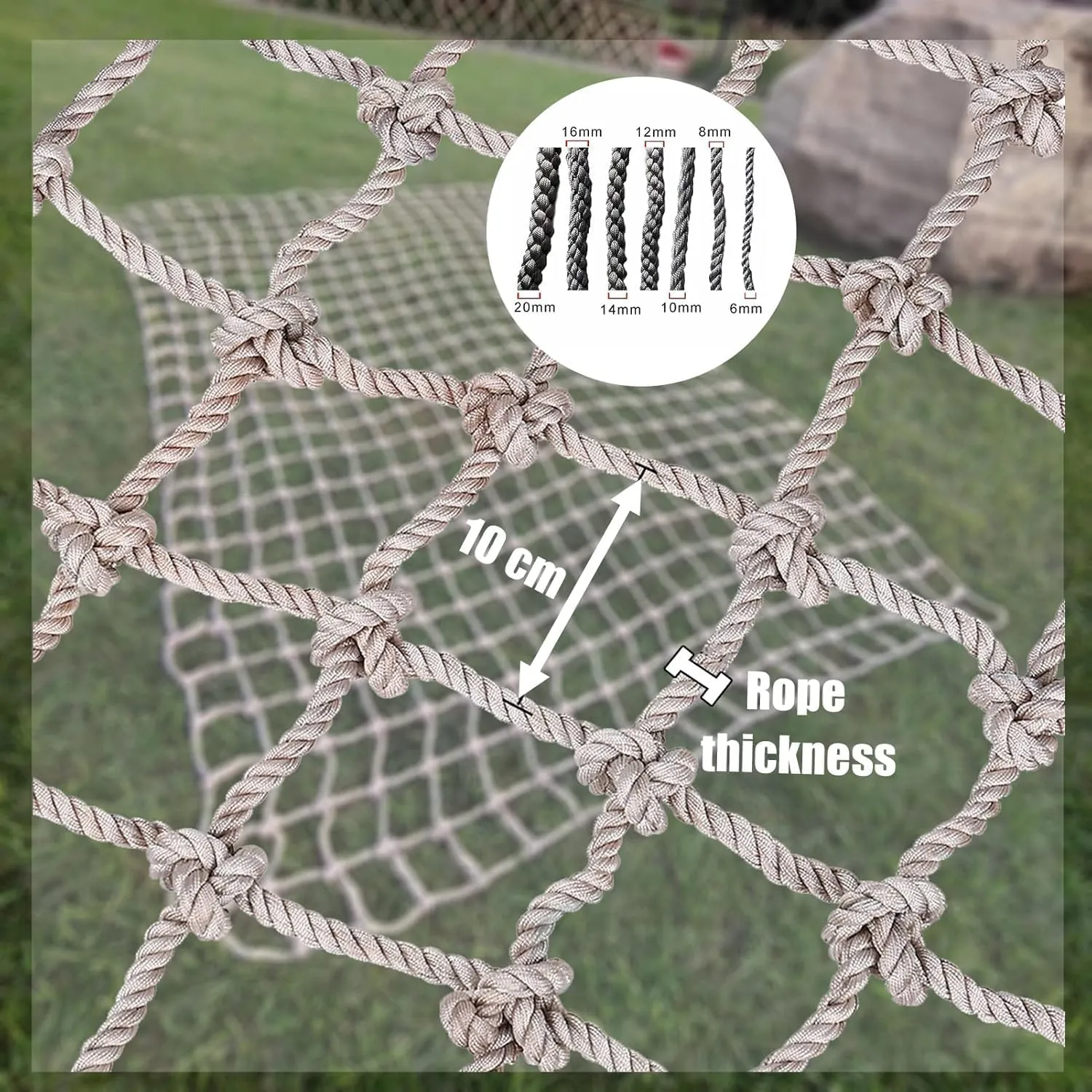 Heavy Duty Climbing Frame Net – Durable Hemp Rope Netting, Jute Rope Nets for Kids Playground, Cargo Climbing, Training Equipment, Plant Support(4*4m)
