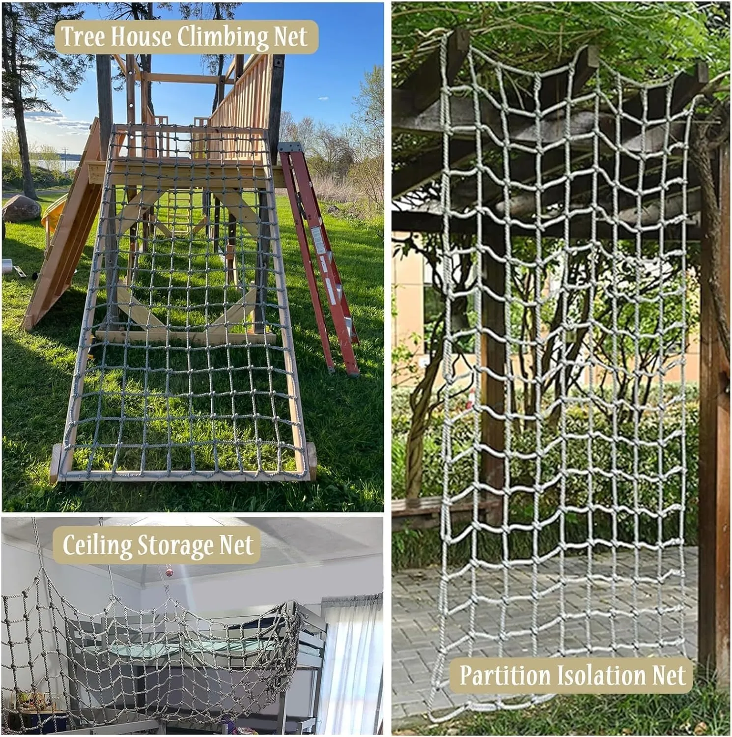 Heavy Duty Climbing Frame Net - Outdoor Playground Safety Hemp Rope Netting, Durable Cargo Jute Rope Nets for Kids, Treehouse, Play Structures(3.3 * 9.8ft)