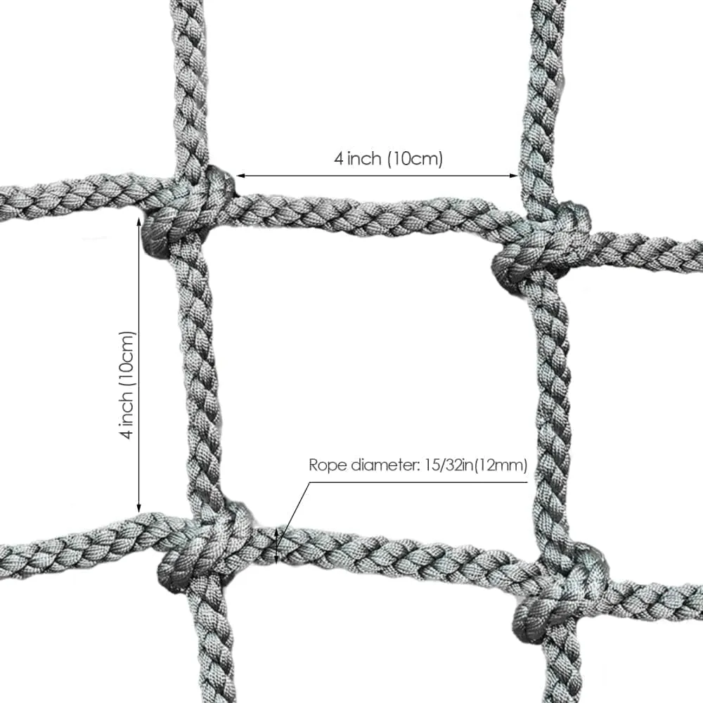 Heavy Duty Climbing Net Rope Ladder Playground Rock Rope Swing Sets Protective Net Outdoor Cargo Webbing Net Dia 12mm Safety Net(Size:3.3FTx16.4FT)