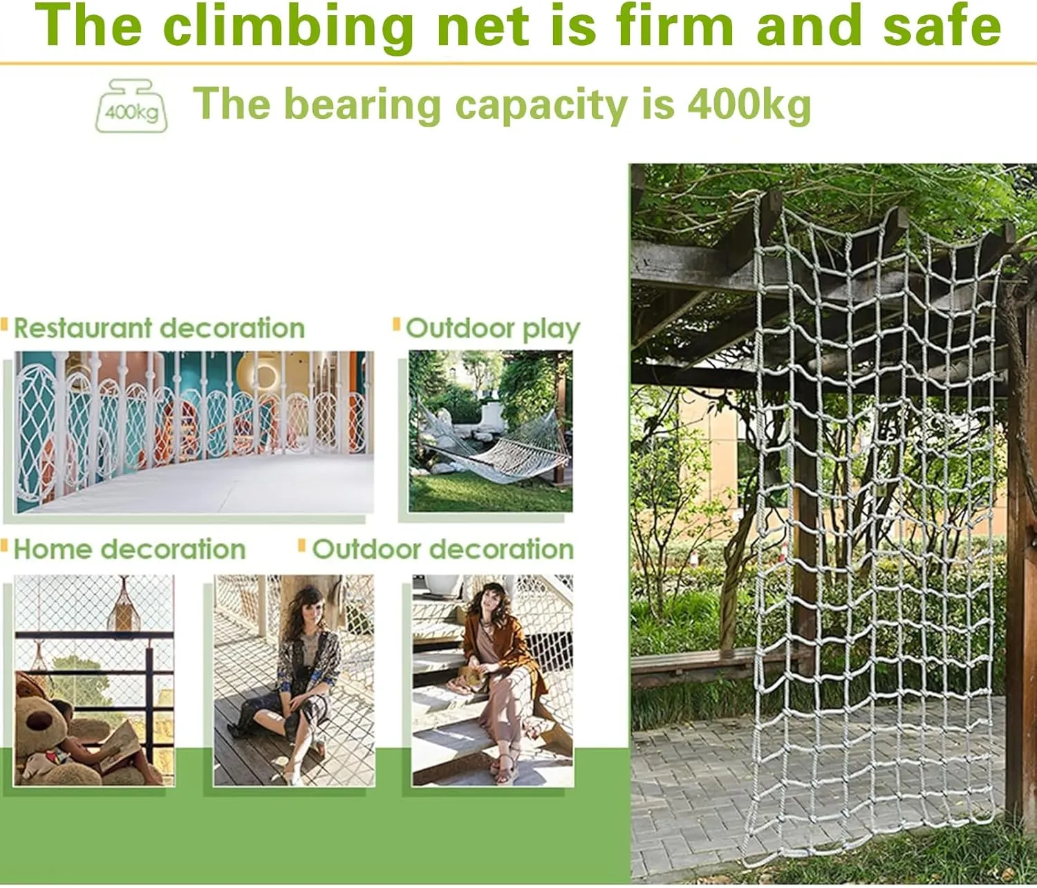 Heavy Duty Climbing Net Rope Safety Net 6MM Durable Playground Net Treehouse Netting Cargo Rope Ladder Truck Trailer Fence Netting,1Mx6M(3.3FTx19.7FT)