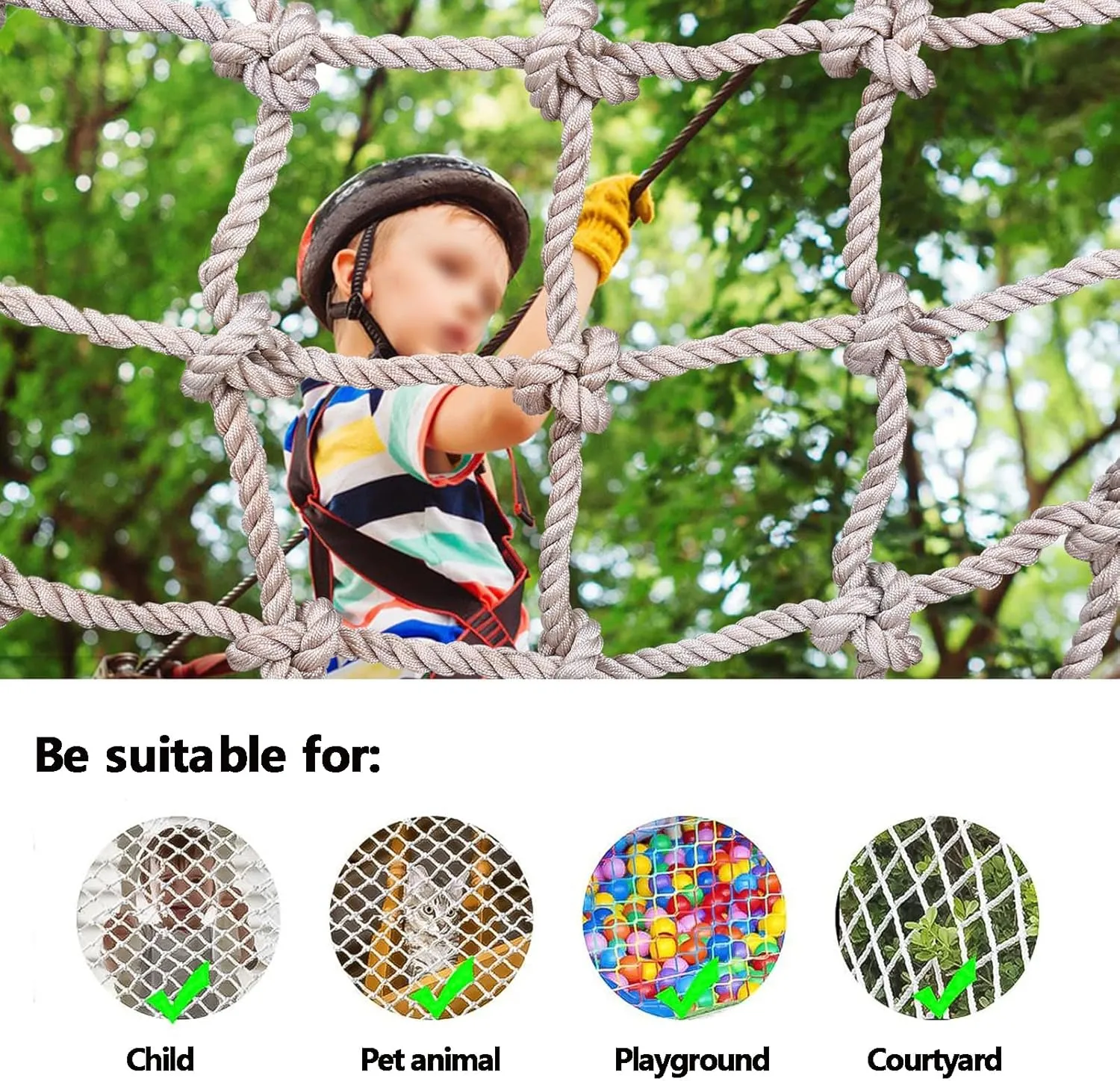 Heavy Duty Climbing Net Rope Safety Net 6MM Durable Playground Net Treehouse Netting Cargo Rope Ladder Truck Trailer Fence Netting,1Mx6M(3.3FTx19.7FT)