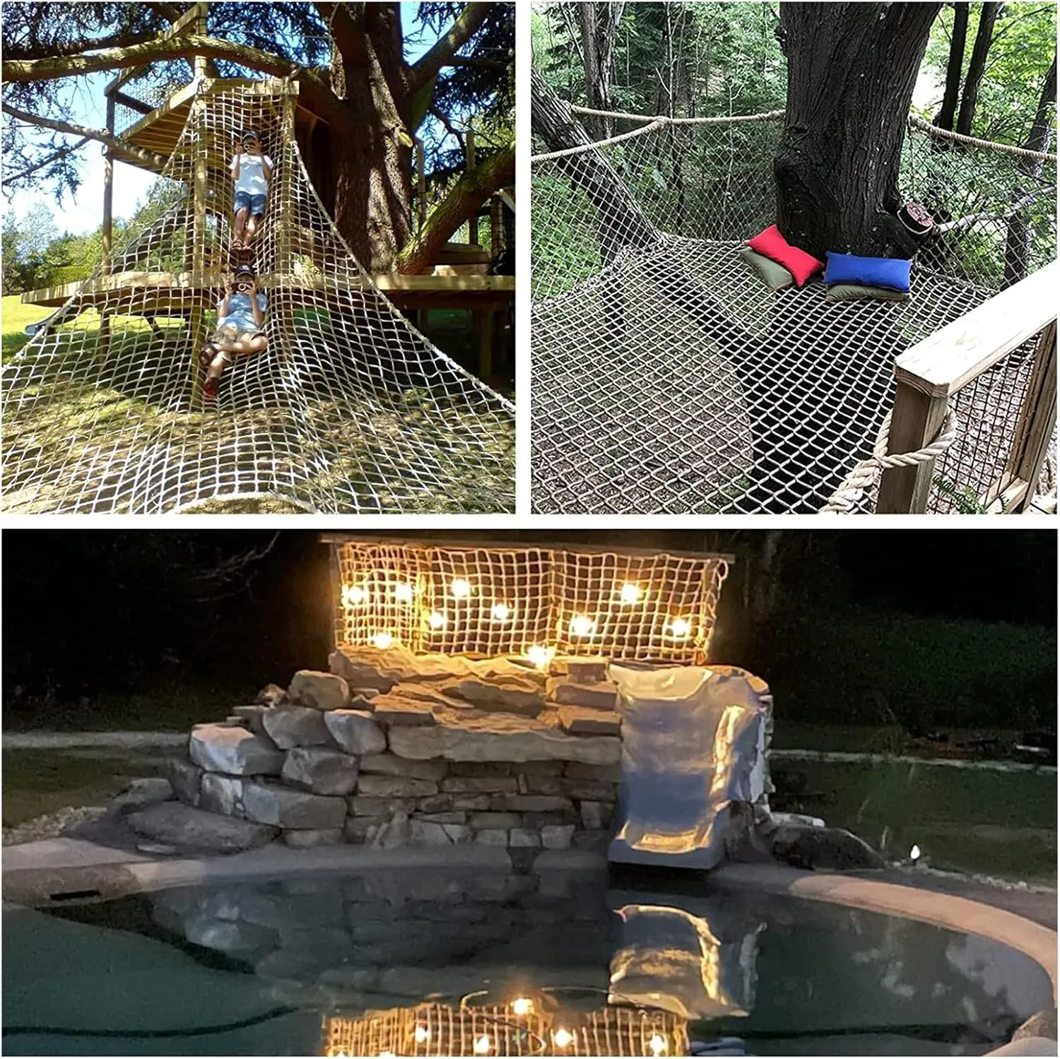 Heavy Duty Climbing Net Rope Safety Net 6MM Durable Playground Net Treehouse Netting Cargo Rope Ladder Truck Trailer Fence Netting,1Mx6M(3.3FTx19.7FT)